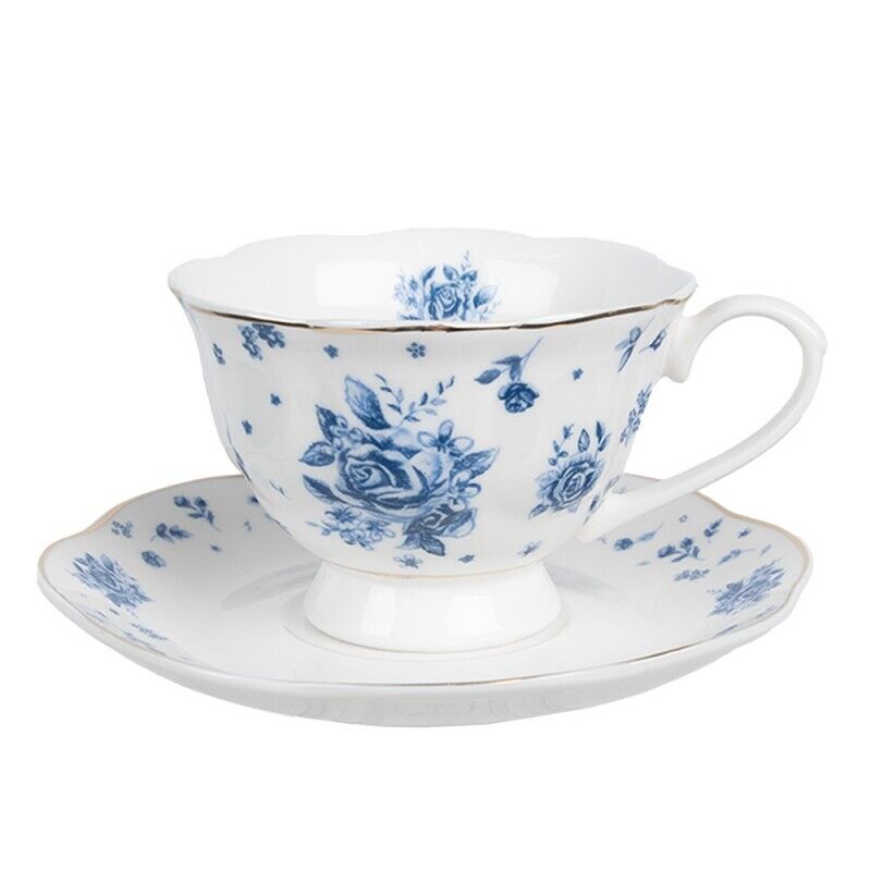 Chávena c/pires 200ml Vintage Floral Azul C&E